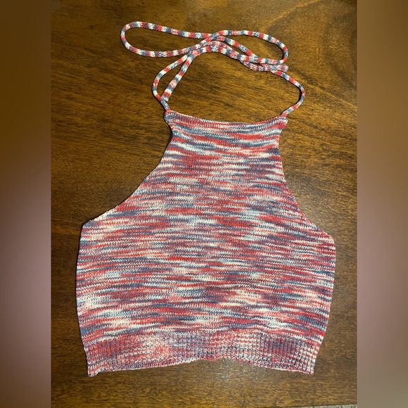 Red, white, and blue knit halter crop top - Picture 1 of 4